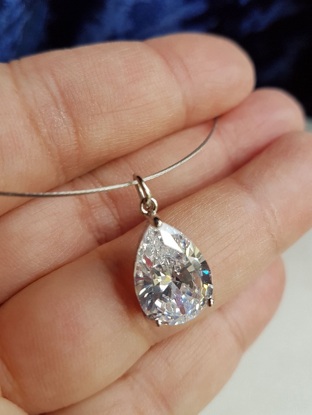 Swarovski Elements Clear Teardrop Solitaire Choker Necklace Handmade NEW